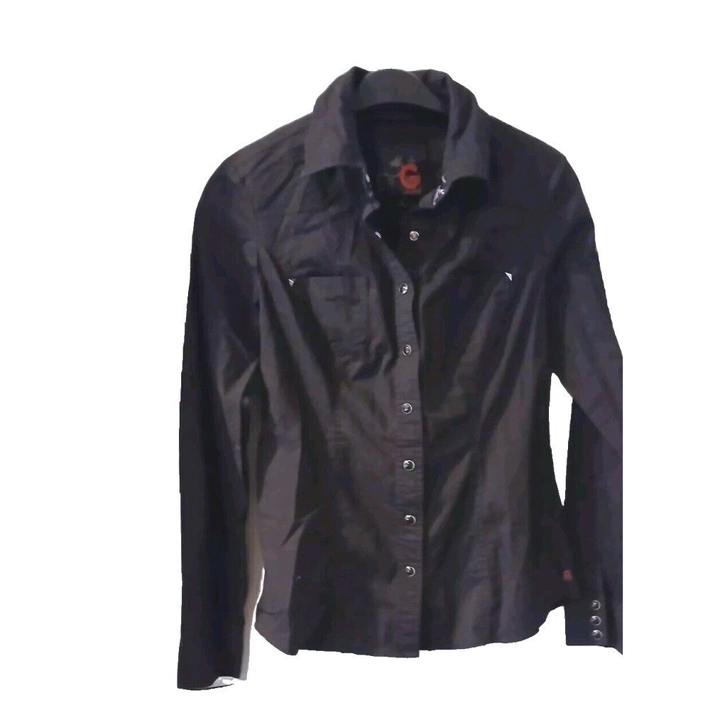G By Guess Military Jacket Womens Black Embroidered Button Front coat edgy style